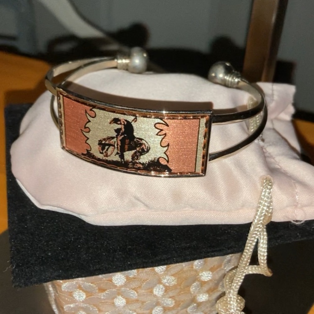Authentic Native American Indian sitting on a Horse  Cuff Bracelet